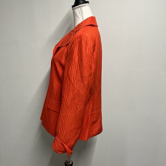 Jones New York Collection Blazer Jacket size 12 Coral Stripe Linen Silk Career - Picture 7 of 9